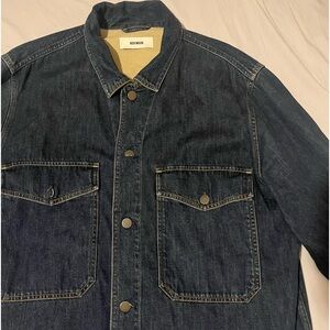 BUCK MASON Mens Denim Button Up Two Pocket Shirt/ Denim Jean Jacket - Large